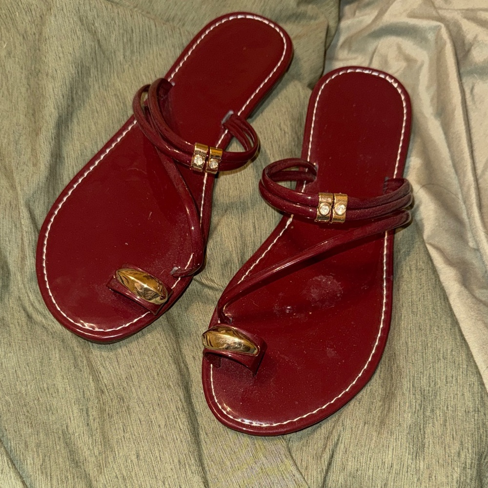 Elegant Red Sandals with Gold Accents